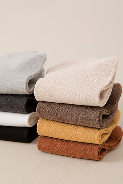 Women's Cotton Crew Socks - Solid Color Winter Socks 5 Pack