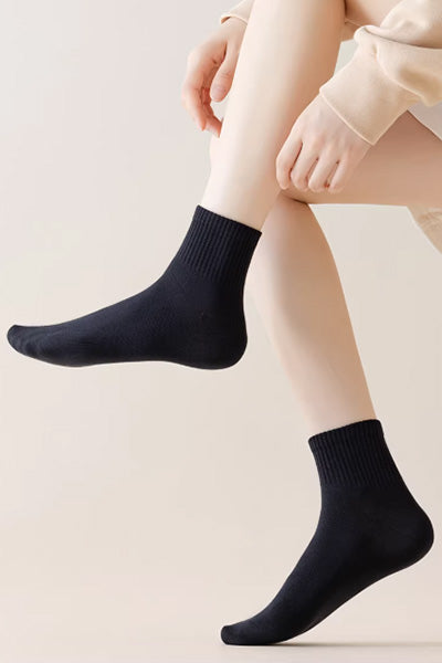 Women's Ankle Socks Long Staple Cotton 5 Pairs Solid Color