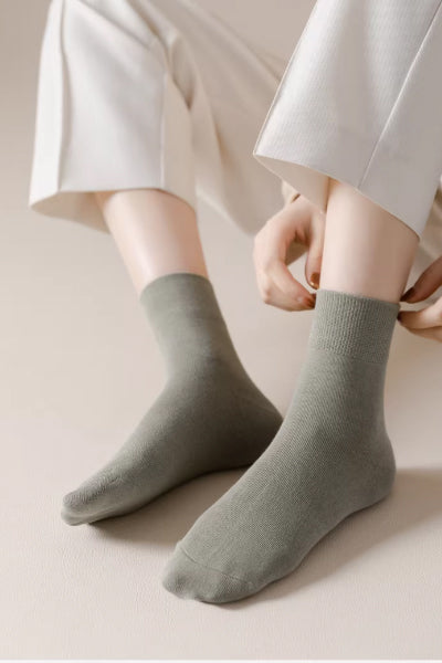 Women's Crew Socks Cotton 5 Pairs Solid Color