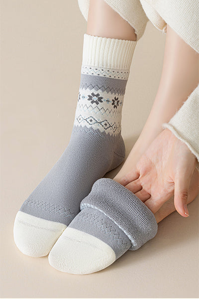 Women's Crew Socks Long Staple Cotton Winter Extra Thick Terry Lined 3 Pairs Thermal Patterned Knit