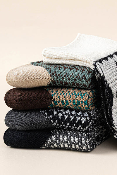 Women's Cotton Calf Tube Socks - Patterned Literary Style Winter Socks 2 Pack