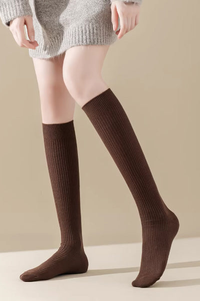 Women's Calf Socks Long Staple Cotton 3 Pairs Solid Color
