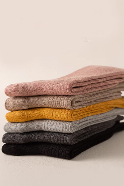 Women's Crew Socks Long Staple Cotton 5 Pairs Solid Color