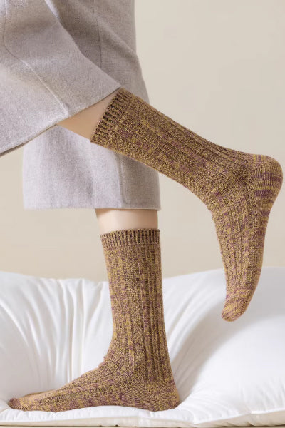 Women's Crew Socks - Premium Long Staple Cotton 4 Pairs Pack | Chunky Yarn Patterned Texture