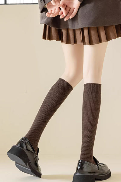 Women's Calf Socks - Premium Long Staple Cotton 2 Pairs Pack | Solid Color