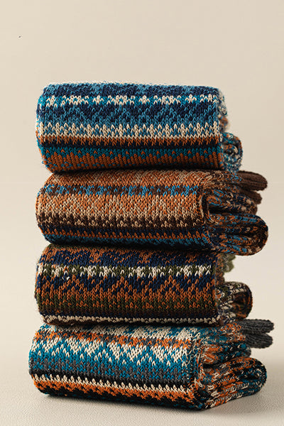 Men's Cotton Crew Socks - Marled Ethnic Style Winter Socks 3 Pack