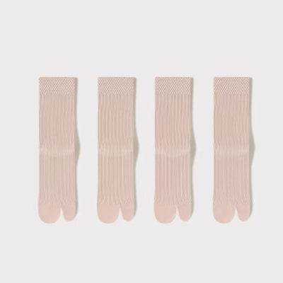 Women's Crew Socks Long Staple Cotton Split Toe Tabi 4 Pairs Solid Color