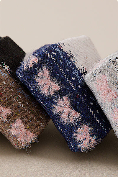 Women's Crew Socks Winter Wool 4 Pairs Patterned Knit Thermal