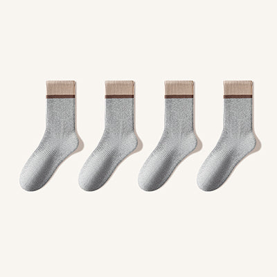 Women's Crew Socks Long Staple Cotton Winter Extra Thick Terry Lined 4 Pairs Thermal Striped