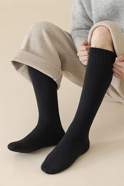 Men's Extra Thick Wool Fleece Lined Calf Socks - Thermal Solid Color Winter Socks 2 Pack