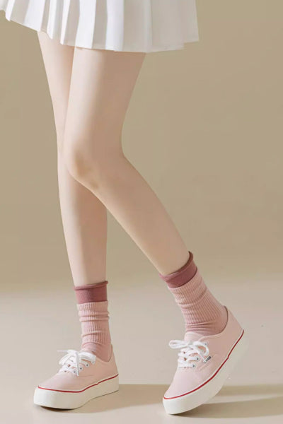 Women's Crew Socks Long Staple Cotton 4 Pairs Double-Layer Cuff