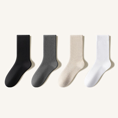 Men's Crew Socks Long Staple Cotton Winter Extra Thick Terry Lined 4 Pairs Thermal Solid Color