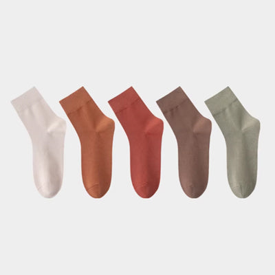 Women's Crew Socks Cotton 5 Pairs Solid Color