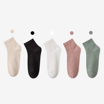 Women's Ankle Socks Long Staple Cotton 5 Pairs Solid Color