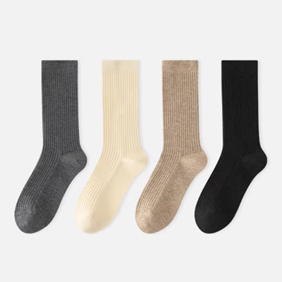 Women's Crew Socks Long Staple Cotton 4 Pairs Solid Color