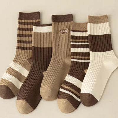 Women's Crew Socks - Premium Long Staple Cotton 5 Pairs Pack | Striped Design