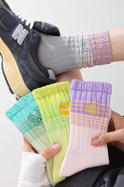 Women's Mid-Calf Sports Yoga Socks Long Staple Cotton Color Block Embroidery
