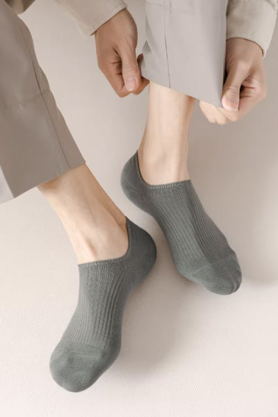 Men's Ankle Socks Long Staple Cotton Silicone Anti-Slip Heel 6 Pairs Solid Color