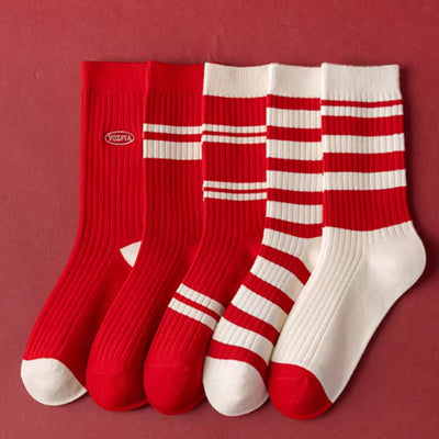 Women's Crew Socks - Premium Long Staple Cotton 5 Pairs Pack | Striped Design