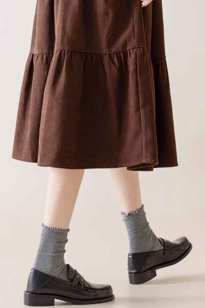 Women's Crew Socks Long Staple Cotton 5 Pairs Ruffled Solid Color