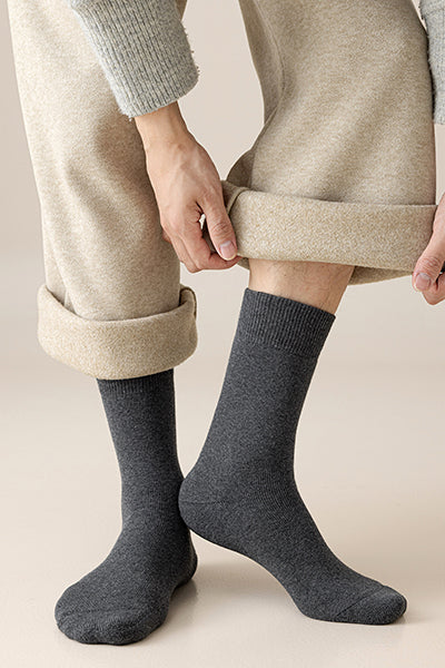 Men's Crew Socks Long Staple Cotton Winter Extra Thick Terry Lined 4 Pairs Thermal Solid Color