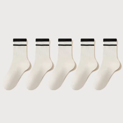 Women's Crew Socks Long Staple Cotton 5 Pairs Lace Solid Color