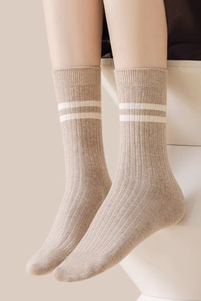 Women's Crew Socks Long Staple Cotton 5 Pairs Striped