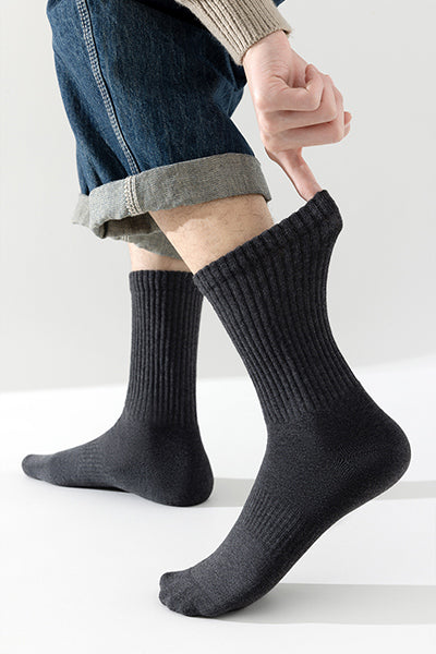 Men's Crew Socks Long Staple Cotton Winter Extra Thick Terry Lined 4 Pairs Thermal Solid Color