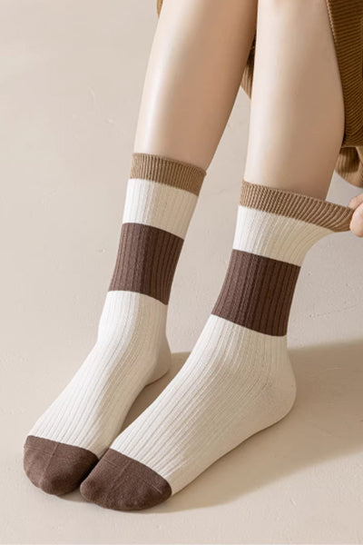 Women's Crew Socks - Premium Long Staple Cotton 5 Pairs Pack | Striped Design