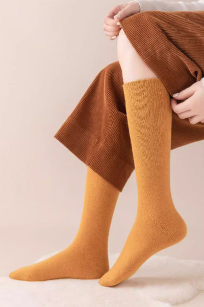 Women's Calf Socks Wool 3 Pairs Thick Terry Lined