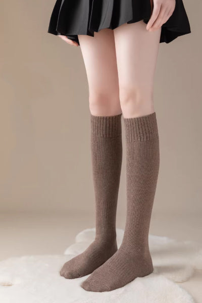 Women's Calf Socks - Premium Long Staple Cotton 2 Pairs Pack | Thick Terry Lined Solid Color