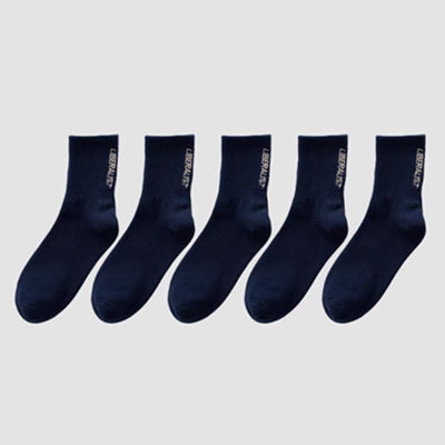 Men's Crew Socks Long Staple Cotton 5 Pairs Embroidered