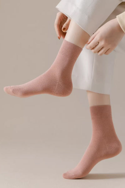 Women's Crew Socks Cotton 5 Pairs Solid Color