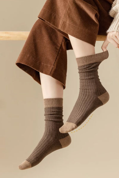 Women's Crew Socks Long Staple Cotton 5 Pairs Color Block Striped