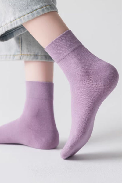 Women's Crew Socks Long Staple Cotton 6 Pairs Solid Color