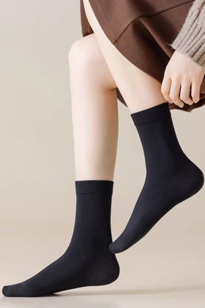 Women's Crew Socks Long Staple Cotton 5 Pairs Solid Color