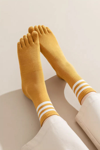 Women's Crew Socks Long Staple Cotton 4 Pairs Toe Separator Striped