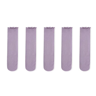 Women's Crew Socks Long Staple Cotton 5 Pairs Lace Solid Color