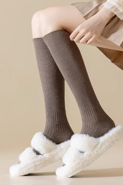 Women's Calf Socks Wool 2 Pairs Solid Color