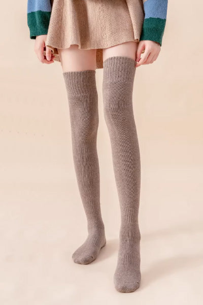 Women's Over-the-Knee Socks Long Staple Cotton Terry Thickened 2 Pairs Solid Color
