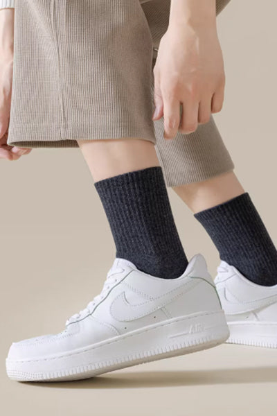 Men's Crew Socks - Premium Long Staple Cotton 5 Pairs Pack | Solid Color