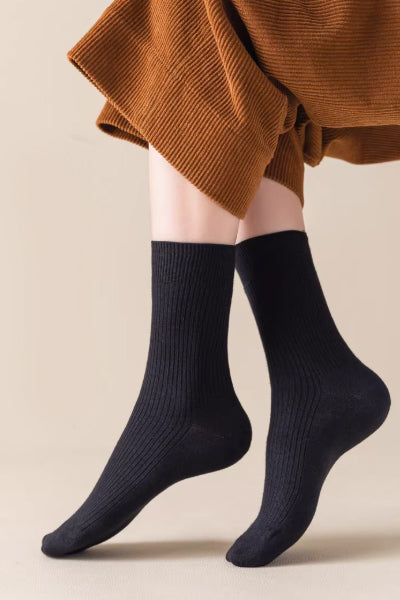 Women's Crew Socks Long Staple Cotton 5 Pairs Solid Color