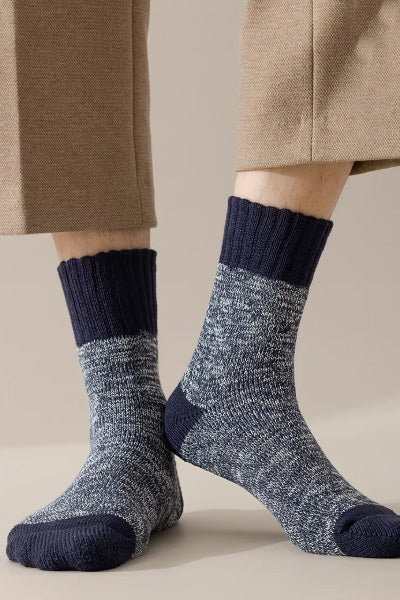 Men's Crew Socks Long Staple Cotton Thick Terry 3 Pairs Retro Marled