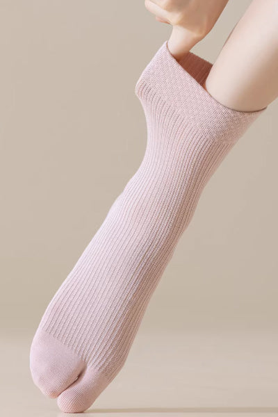 Women's Crew Socks Long Staple Cotton Split Toe Tabi 4 Pairs Solid Color