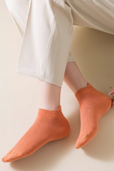 Women's Ankle Socks Long Staple Cotton 6 Pairs Solid Color Heel Tab