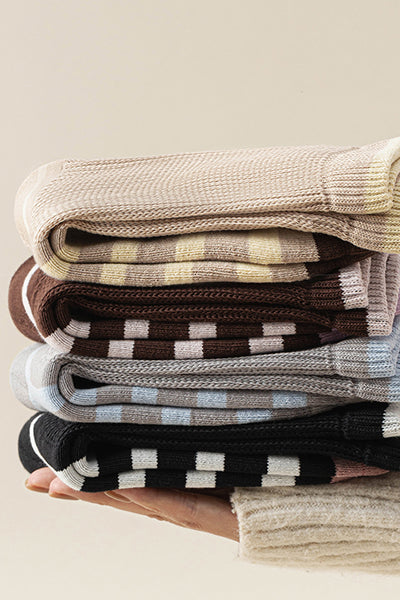 Women's Extra Thick Terry Lined Crew Socks - Striped Thermal Winter Socks 3 Pack