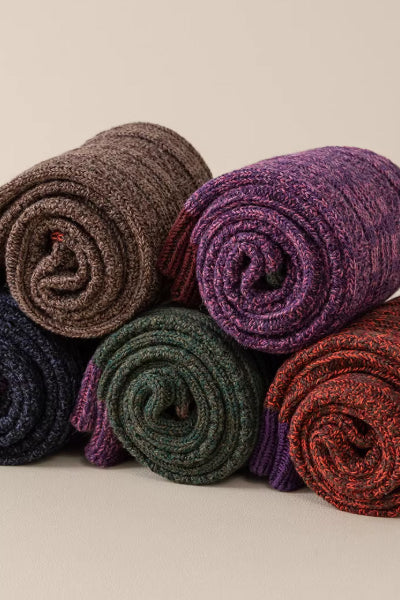 Women's Crew Socks Long Staple Cotton 3 Pairs Chunky Yarn Patterned Texture