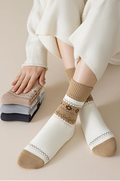 Women's Crew Socks Long Staple Cotton Winter Extra Thick Terry Lined 3 Pairs Thermal Patterned Knit