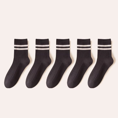 Men's Crew Socks Long Staple Cotton 5 Pairs Striped