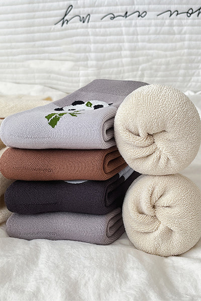 Women's Crew Socks Long Staple Cotton Thick Terry Lined 3 Pairs Cartoon Patterned Knit